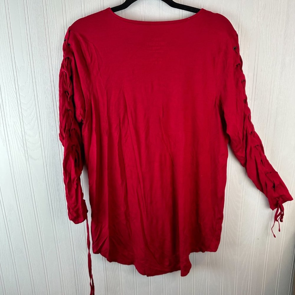 Torrid‎ Super Soft Knit top Red Long sleeve v-neck Lace up sleeves size Large